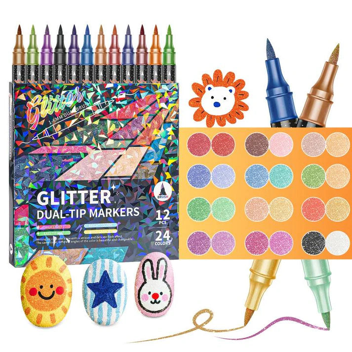Glitter Brush Marker Set | 24 Color Set
