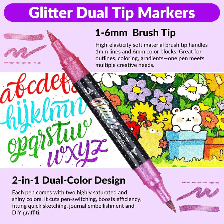 Glitter Brush Marker Set | 24 Color Set